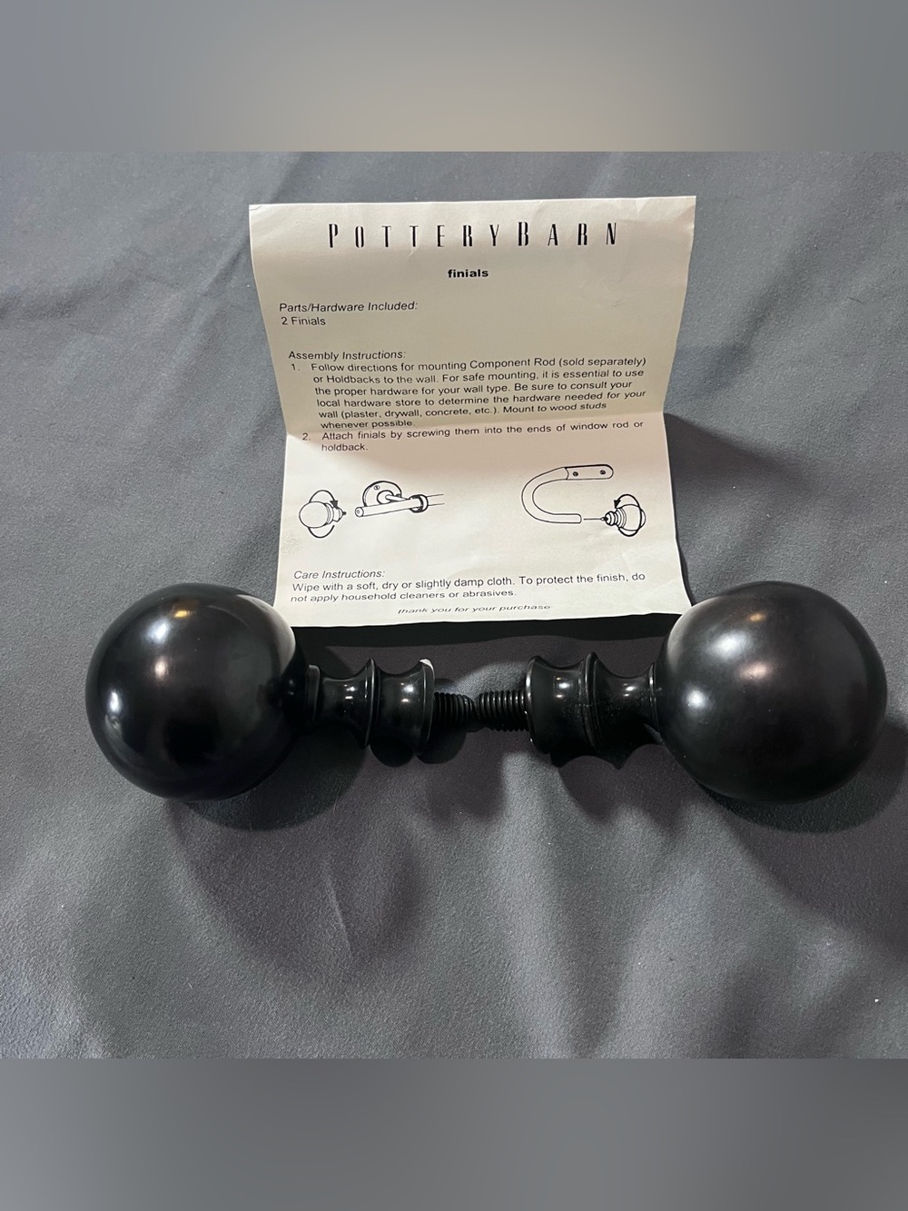 Pottery Barn Curtain Rod Finials Set of 2 Parker Ball Decorative Home Caste Iron